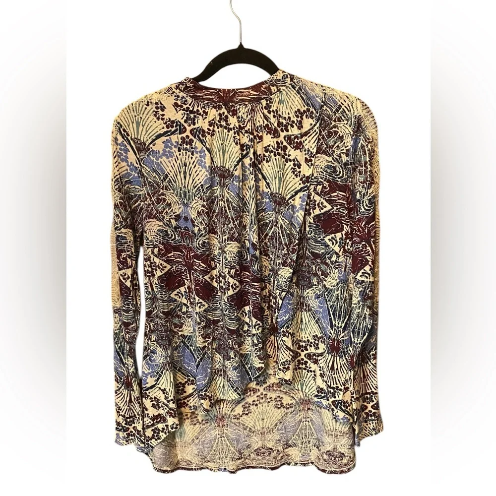 Free People New World Nouveau Top Small Boho Printed Blouse Flowy Pleated